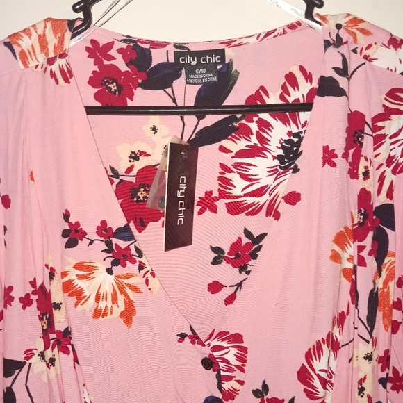 City Chic Botanical Blush Pink Button Dress Size Small 16 - Picture 6 of 7